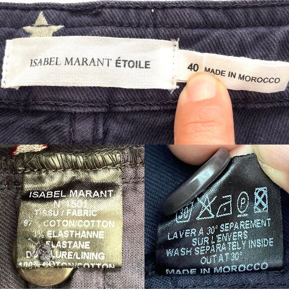 Isabel Marant Etoile Embroidered Stars Denim Shorts Mid Rise Navy Blue - Picture 4 of 12